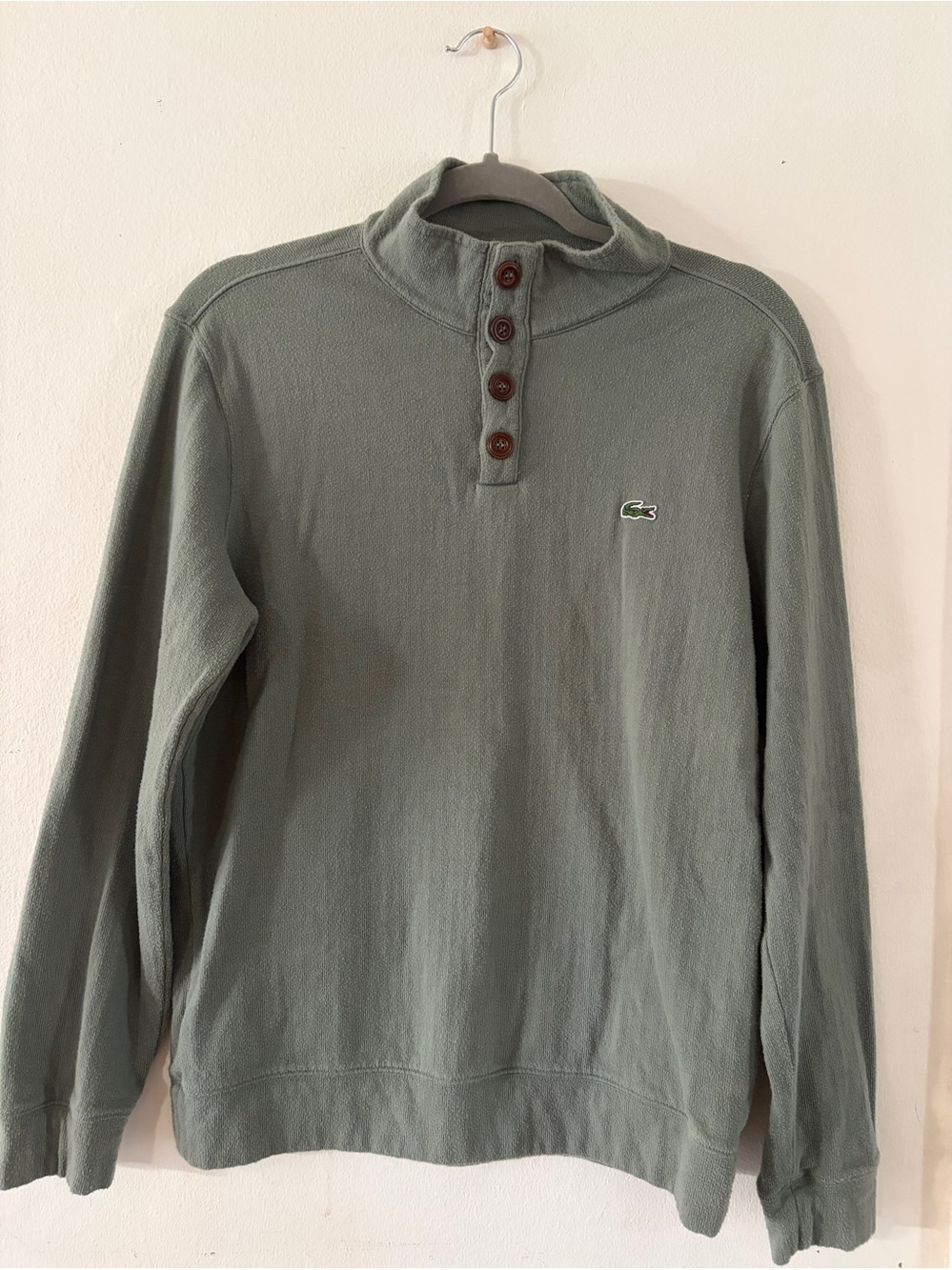 Lacoste Men's Crewneck Button Pullover - Sage Green M